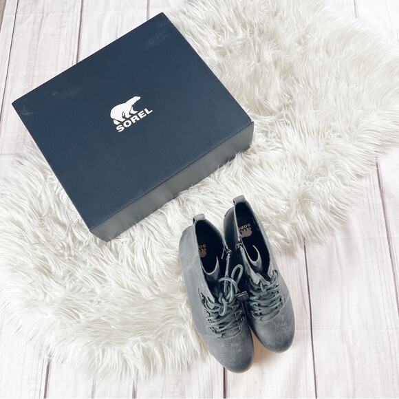 Sorel Joan Uptown Lace‎ Up Leather Wedge Bootie Round Toe Quarry Gum Size 10 - Picture 3 of 9